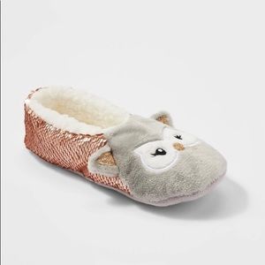 Owl Flip Sequin Pull-On Slipper Socks Size M/L